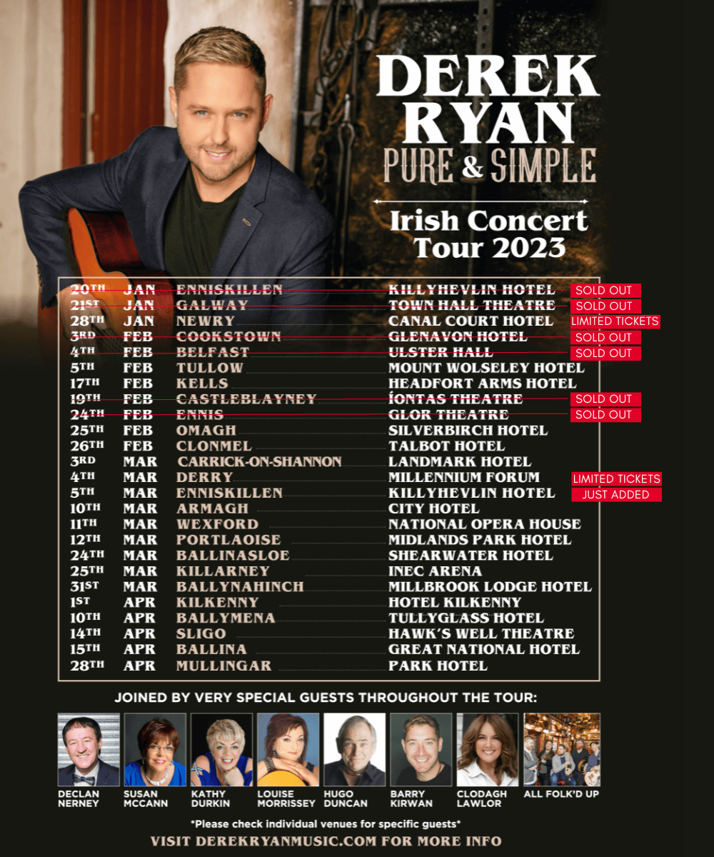 Join Derek on his Pure & Simple Irish Concert Tour 2023 Derek Ryan Music